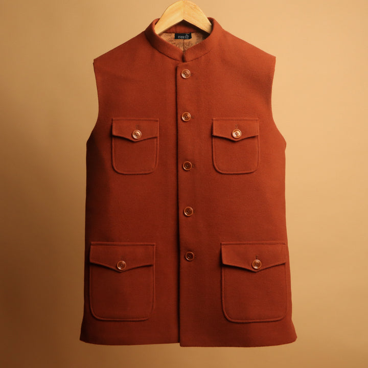 Red-Ochre * TWEED MEN'S WAIST-COAT #4