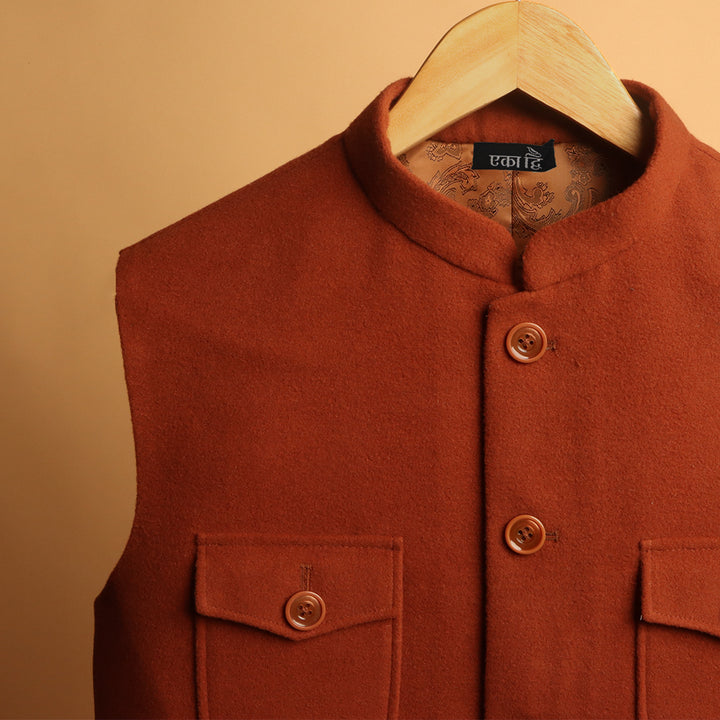 Red-Ochre * TWEED MEN'S WAIST-COAT #4